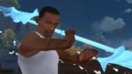 CJ using Childe's Elemental Burst (Image via HoYoverse, Rockstar Games)